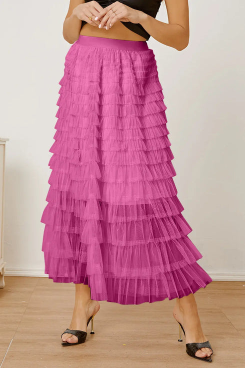 'Milena' Ruched High Waist Tiered Skirt - Celes Fashion